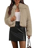 AMZANGEL Women's Collared Faux Fur Jacket Cropped Winter Zipper Long Sleeve Fluffy Short Coat with Pockets