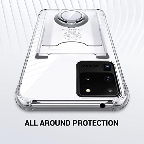 Shields Up Designed for Galaxy S20 Ultra Case, Samsung S20 Ultra Minimalist Wallet Case with Ring Kickstand and Card Holder, Transparent Slim Shockproof TPU Bumper Cover for Galaxy S20 Ultra - Clear