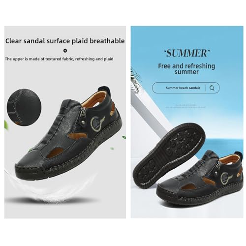Men's Leather Fisherman Sandals Slip-On Closed Toe Breathable Loafers for Walking,Driving&Outdoor Side Zipper Hand-Sewn Comfort3