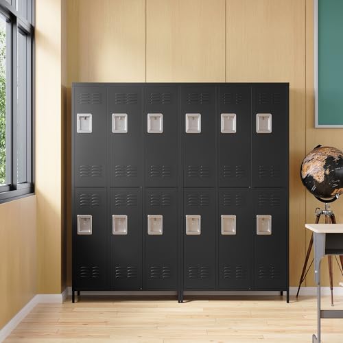 Image of Metal Locker with 6 Doors, 72 inch Storage Lockers for Employees - Employees Locker for School, Gym, Home, Office, Garage Black