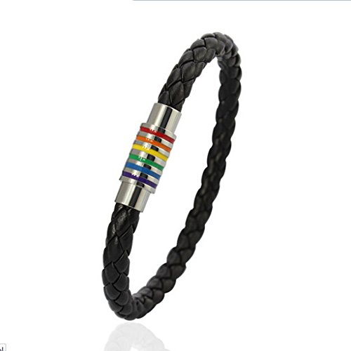 oshhni Pulseira Trançada de Couro PU com Fecho Magnético -íris Joias LGBT