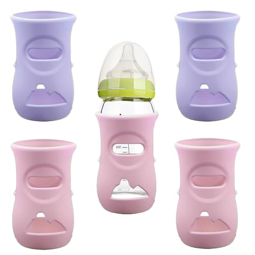 Image of QinSuiKai 4 Pack Silicone Sleeves for Avent Natural Glass Baby Bottles, Anti Breakage Baby Bottle Holder, Compatible with Philips Avent Glass Natural Baby Bottle, BPA Free (Pink Purple, 8 OZ)