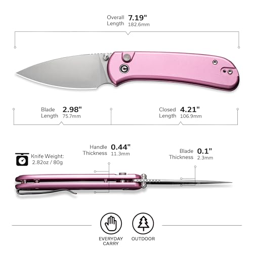 Image of CIVIVI Qubit Pink Pocket Knife for EDC,Folding Utility Knife with 2.98 inch 14C28N Blade Aluminum Handle,Fashion Gifts for Women,Men C22030E-5