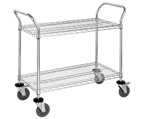 Quantum Storage Systems WRC-2448-2 2-Tier Wire Utility Cart, 2 Wire Shelves, Chrome Finish, 37-1/2" Height x 48" Width x 24" Depth image 2