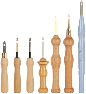 Joyibay 7pcs Embroidery Punch Needle, Wooden Handle Punch Needle Rug Hooking Tool Complete Set, Embroidery Pens for Stitching DIY Craft Embellishment, Multicolor