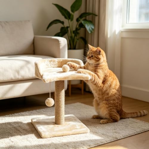 Postes rascadores interactivos con torre alta de ejercicio para gato 4