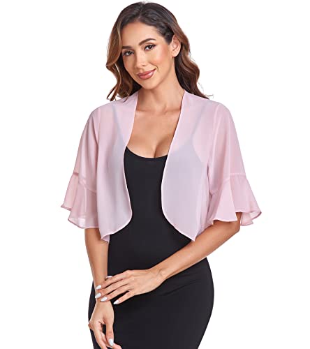 Image of Shrugs for Women Chiffon Bolero Shrug Short Sleeve Open Front Summer Cropped Cardigan for Dresses