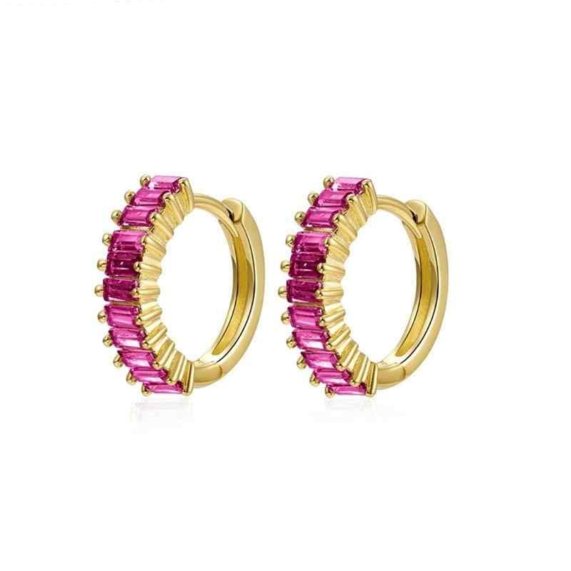 GOLDENCATPendientes Magic Dorados, Pendientes Aro Circonitas, Aros Pequeños con Piedras, Argollas Zircon, Aretes de Plata, Zarcillos, Diámetro Aro 15 mm, Plata de Ley 925 Baño Oro, Zircón