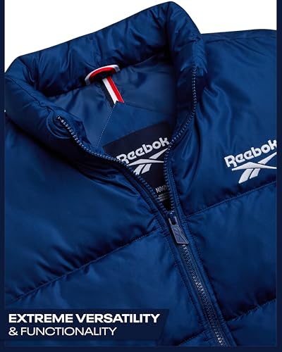 Image of Reebok Mens Puffer Vest - Full Zip Midweight Thick Insulated Sleeveless Jacket for Men - Outdoor Quilted Puffer Winter Vest