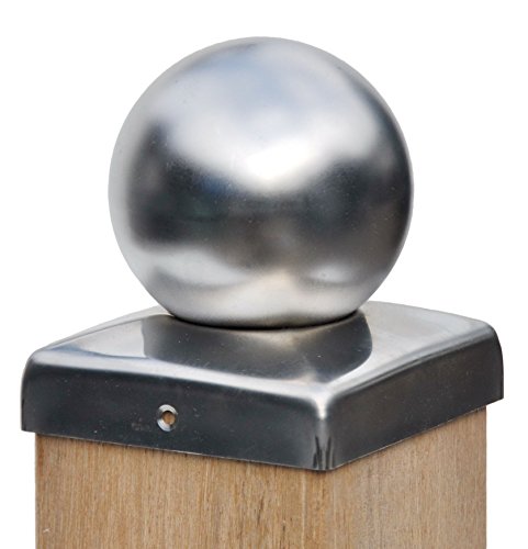 Pfostenkappe VA mit Kugel Zaunkappe Zierkappe Schutzkappe aus Edelstahl für Holzpfosten inkl. Edelstahl-Schrauben (für Pfosten 11x11 cm) ->SCHNELLER VERSAND AUS DEUTSCHLAND <-