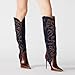FSJ Women Western Knee High Boots Embroidery Pointed Toe Stiletto Heel Studded Pull On Thigh High Tall Retro Long Boots Size 10 Brown Navy