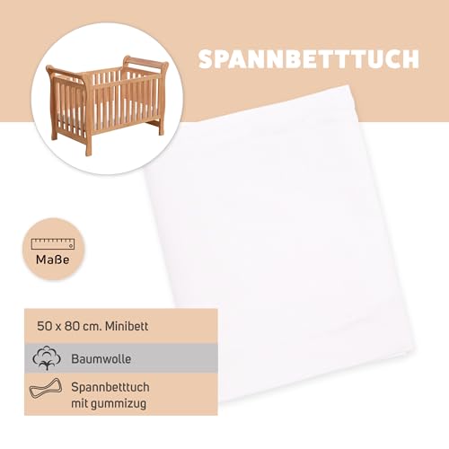 Ti Tin | 2er Packung Spannbetttücher für Kinderbett | 100% Baumwolle in Weiss | Verstellbar mit Gummizug | 50 x 80 cm – Ansicht 2