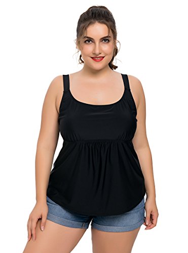 Attraco Women's Flower Tankini Top Plus Size Swimwear Scoopneck Swimsuit ,Solid Black,22 Plus Attraco Women's Flower Tankini Top Plus Size Swimwear Scoopneck Swimsuit ,Solid Black,22 Plus