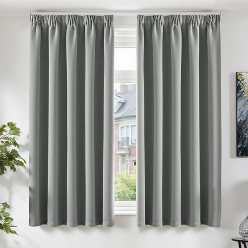 TOPICK Light Grey Blackout Curtains Living Room Bedroom W55 x L69 2 PCS