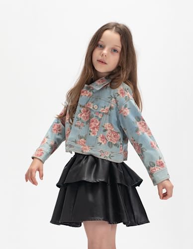 WELAKEN Print Denim Jacket for Girls & Kids II Little Girl's Button Down Crop Jean Jacket Coat4