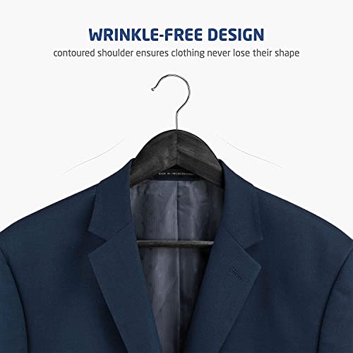 Image of WHISKET - Premium Wooden Clothes Hangers | 360 Chrome Swivel Hook | Non-Slip Notches for Shirts, Dresses & Coats | Space Saving Wardrobe Organizer.(Black) [Pack of 60]