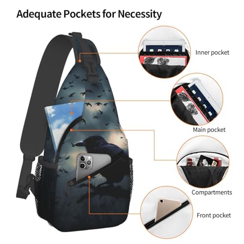 Mochila tipo bandolera Night crow negra para senderismo miniatura 3