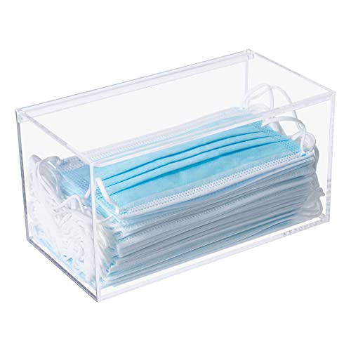Face Mask Dispenser Acrylic Masks Storage Box Hygiene Station with Cover for Disposable Masks, Tabletop Holder, High Clarity Mask Case for Home Office Car