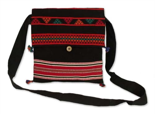 NOVICA Artisan Handmade Cotton Shoulder Bag Unique Woven Handbags Multicolor Fiesta Embroidered striped India Embellished