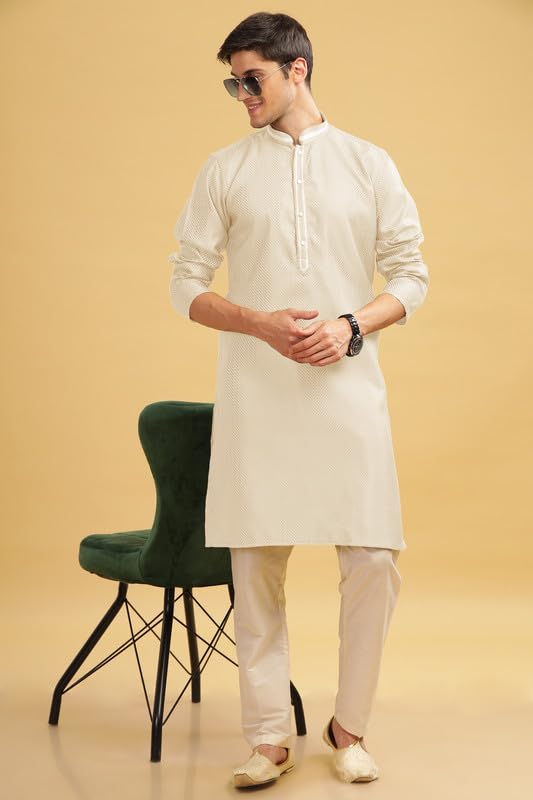 Image of BE ACTIVE Cotton Jacquard Blend Kurta for Men | Traditional and Elegant Design | Full Sleeve Kurta