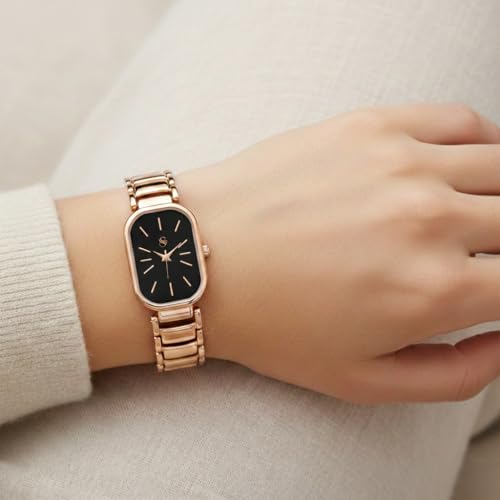 Image of Shocknshop Elegant Rectangular Ladies Rose Gold Analog Metal Strap Solid Link Strap Watch for Woman -WCH176