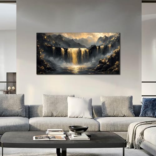 Mountain Pictures Wall Art for Living Room - Black And Gold Wall Decor Office - Modern Art Wall Decor for Bedroom Size 24" x 48" by HUBOSKN - Used condition - Image 3
