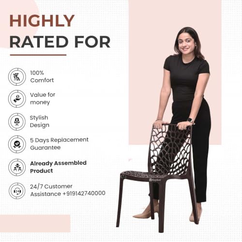 Image of GOYALSON Plastic Web Designer Chair (Jali) - Outdoor Chair Without Armrests, Gloss Finish, Suitable for Home, Office, and Restaurant Use, Weight Capacity 150 kg (2, Brown, Standard)