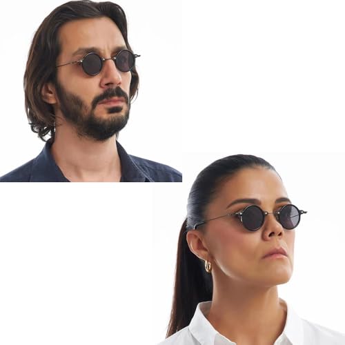 Small Round Sunglasses Men Women, Vintage Punk Circle Style Metal Frame Hippie Sun Glasses UV400 Lens3