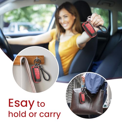 Image of Key Fob Cover for Ford, Braided Loop Keychain Accessory, Red