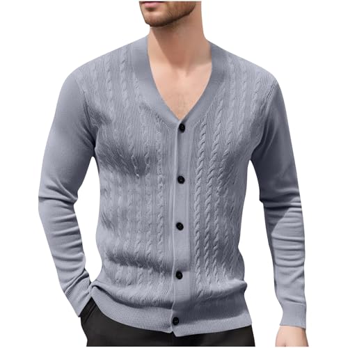 Mens Cardigan Sweater Button Down Long Sleeve V Neck Cable Knit Sweaters Casual Slim Fit Textured Cardigans