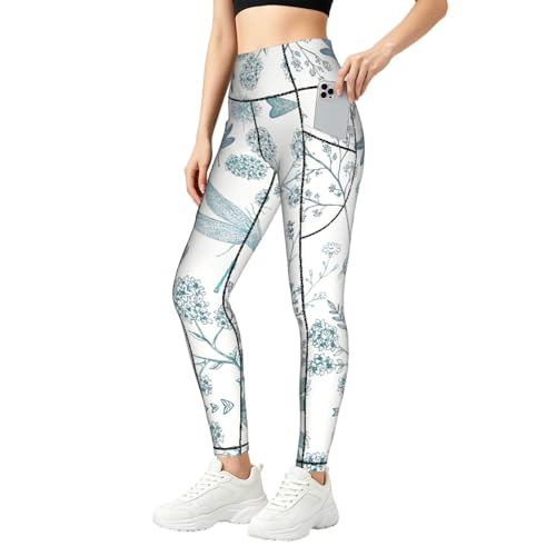 Leggings de moda con estampado de libélula transpirables y con bolsillos