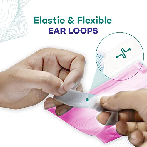 Image of Careview N95 3 Ply Disposable Face Mask Pouch with SOFT FABRIC Earloop, Certified by BFE>99% and PFE > 95%, SITRA, DRDO, ISO and CE (Pack of 50, Pink) (CV2920-SF-Pouch)