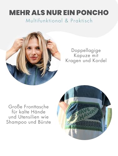 WAVE HAWAII Bade-Poncho Damen & Herren Curitiba, Größe L, 170-200cm, 100% Baumwolle Surf Poncho Erwachsene, Frottee Handtuch mit hoher Wasserabsorption, Umziehhilfe Strand Erwachsene