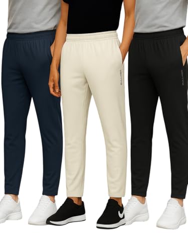 Image of BULLMER Trendy Solid Cotton Blend Regular Fit Trackpant for Men | Mid-Rise Trackpant for Men - Pack of 3