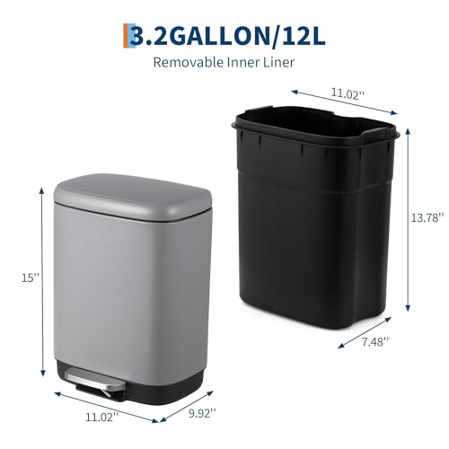 Caneca de basura Garvee 12L con pedal y tapa con control de olores miniatura 2