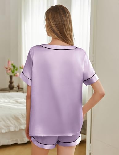 Image of Silk Pajamas for Women Short Sleeve Satin 2 Piece Pj Set Soft V Neck Sleepwear Loungewear, S-XXL