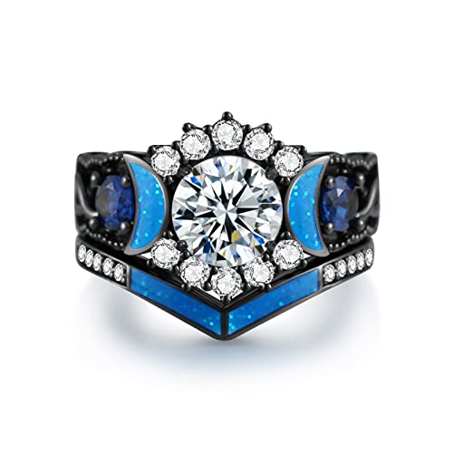 Moon Ring 1CT CZ Black Gold Plated Wedding Ring Sets for Women Engagement Ring