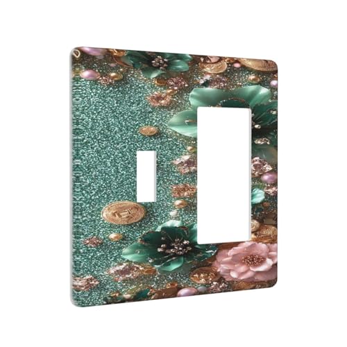 Decorative Outlet Covers Bling Green Rose Flowers Crystal Rhinestone Glitter 2 Gang 1 Gang Wall Plate Cover Single Toggle Rocker Combo Light Switch Cover Plate Face Plate