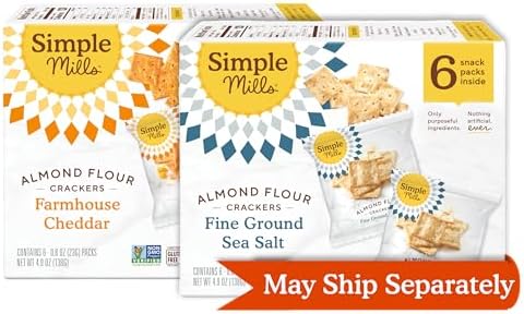 Simple Mills Almond Flour Crackers, Snacks Variety Pack (Fine Ground Sea Salt and Farmhouse Cheddar) - Gluten Free, Healthy Snacks, Plant Based, 4.9 Ounce (Pack of 2)