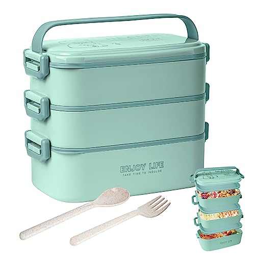Boîte à bento 3 couches de 2700 ml avec fourchette et cuillère, boîte à lunch 4 en 1 - Récipient de préparation de repas pour hommes femmes étudiants...