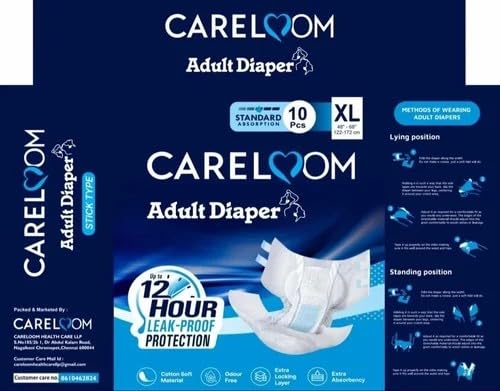 Careloom Adult Diaper Tape Style Unisex XL 10 Pcs | 12-Hour Leak-Proof, Wetness Indicator, Super Absorbent Gel Core, Cotton Soft Material, Odour Free-image-3