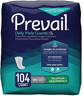 Prevail Maximum Absorbency Incontinence Male Guards, One Size, 104 Count