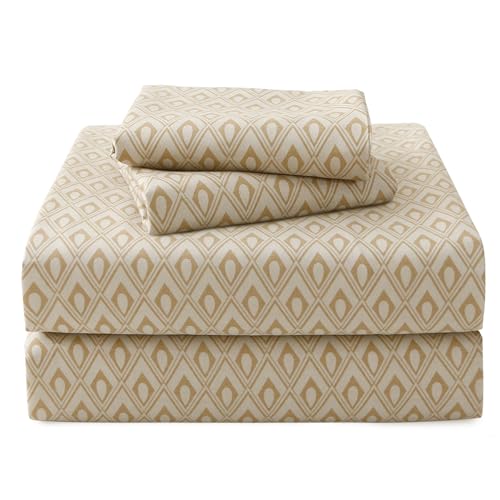UTJZIB Bedding King Bed Sheets Set - 4 Piece Bedding - Brushed Microfiber - Shrinkage and Fade Resistant - Easy Care (Checkered Khaki, King)