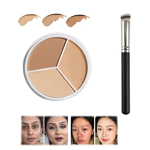 Tri-Color Concealer Palette Of Covers Acne Marks Dark Circle,Leg Makeup 3 Steps To Face Sculpting Tricolor Concealer Repair And Cover Dark Blemishes with Concealer Brush (1Pcs)