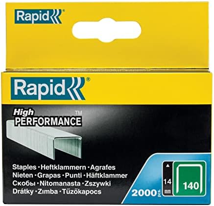 Rapid High-Performance Staples for Insulation, Thin Plastics, Cardboard and Carpets Flatwire No. 140, Leg Length 14mm, Staple Gun Staples, Galvanised Steel, 2000 Pieces, Boxed (11915631)