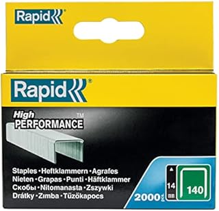 Rapid High-Performance Staples for Insulation, Thin Plastics, Cardboard and Carpets Flatwire No. 140, Leg Length 14mm, Staple Gun Staples, Galvanised Steel, 2000 Pieces, Boxed (11915631)