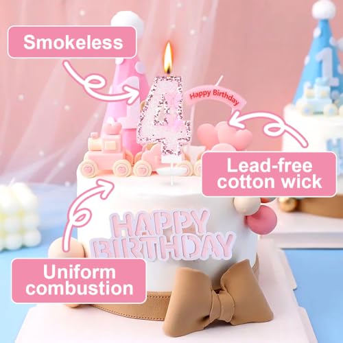 Miniatura 6 de Alaoo Velas Cumpleaños Números 4,3d Mariposas Rosa Vela,Vela De Número 4 De Pastel Decoración,Para Aniversarios,Baby Shower De Cumpleaños,Rosa
