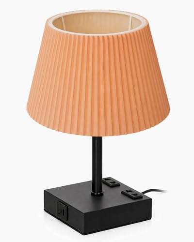 Image of Homesake Touch Table Lamp with USB A + Type C Charging Ports Dual AC Outlets, Touch Control, Medium Size, Bulb Included Night Stand, Bedside Desk Light Bedroom Living Room Office, (Khadi Frill)