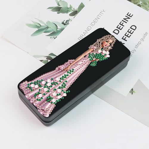 Image of 5D Diamond Painting Glasses Case for Adults, DIY Rhinestone Crystal Diamond Art Eyeglass Holder, Handmade Princess Goddess Sunglass Storage Box, Elegant Travel Craft Gift