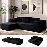 110” No Assembly Compression Boneless in a Box Cloud Sectional Couches for Living Room L-Shape Couch Compressed Sofa, Modern Modular Plush Corduroy Reclining Comfy Fluffy Memory Foam Furniture Black